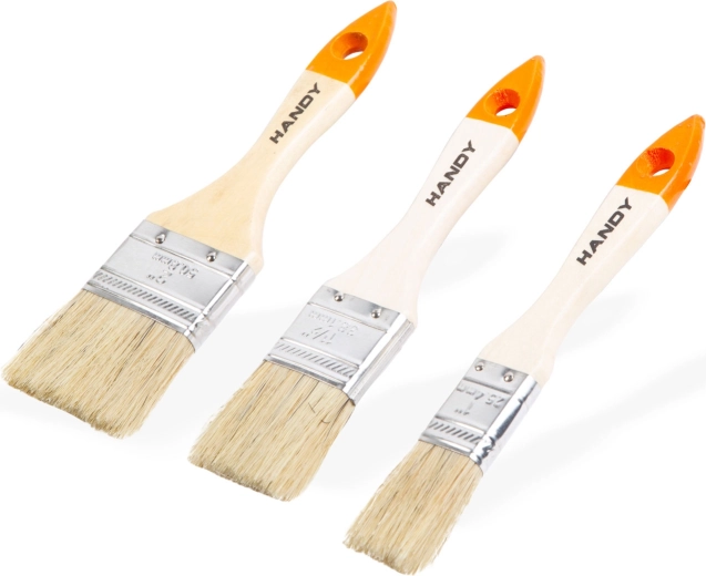 Set of flat paint brushes with wooden handles, 3 pieces