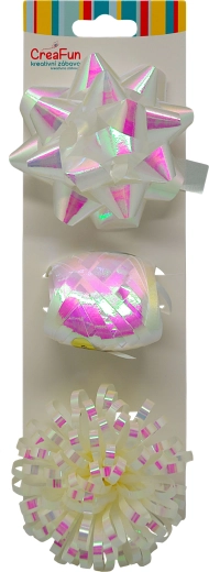 Poklon set bijeli s dugino-sjajnim efektom – vrpca 10 m i 2 mašne