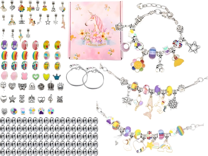 Jewelry and bracelet-making set with charms and a mix of beads