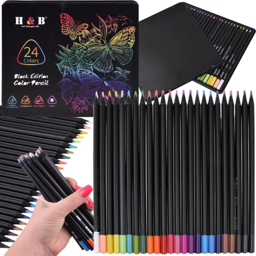 Pastelne olovke Black Edition – set od 24 boje u metalnoj kutiji