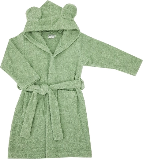 Dječji pamučni ogrtač s kapuljačom i ušima olive