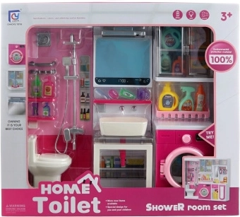 Bathroom Set with Washing Machine and Light-Up Mirror