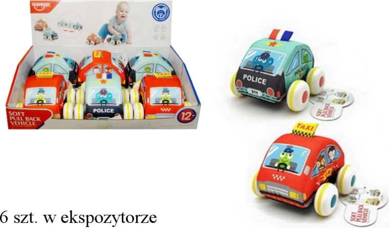 Soft fabric toy car with pull-back wind-up drive - 1 piece