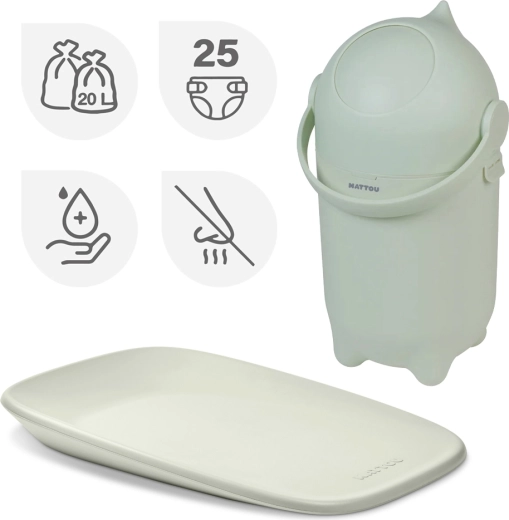 Nattou set: koš za pelene Dropy i podloga za presvlačenje Softy Green 50 × 70 cm