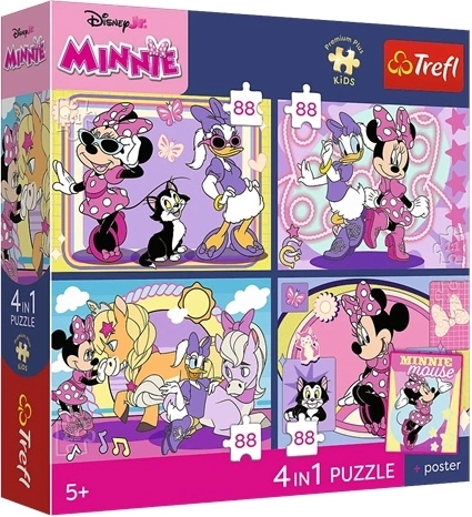 Trefl Disney Minnie Mouse puzzle 4 u 1 (4×88 dijelova) Magični trenuci + kolekcionarski poster
