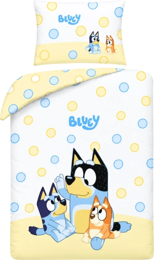 Pamučna posteljina za dječji krevetić Bluey bijelo-žuta