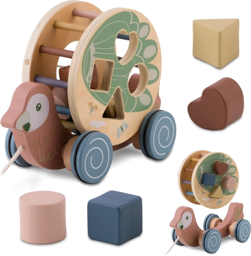 Drveni vučni papagaj sa sorterom NUKIDO