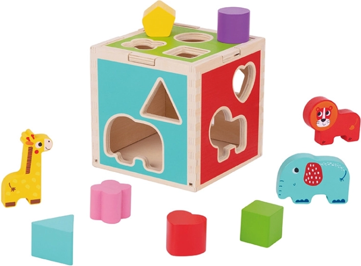 Babu wooden shape sorter cube shapes and animals