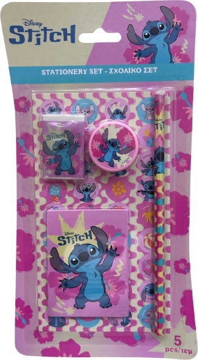 Five-piece Lilo & Stitch stationery set, pink