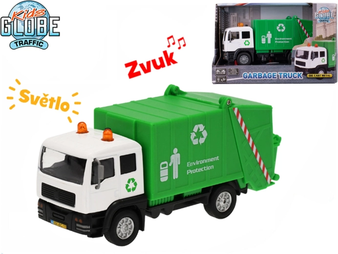 Kids Globe Traffic kamion za smeće 15 cm s povratnim pogonom, svjetlom i zvukom