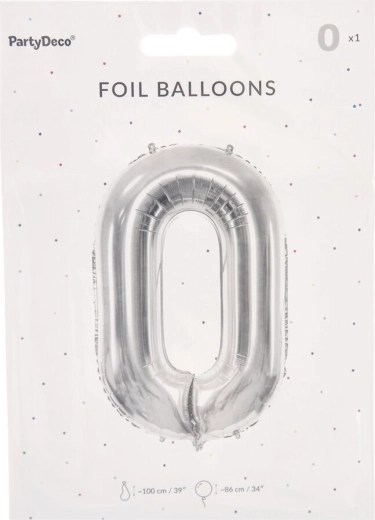 Folijski balon broj 0 srebrni 86 cm