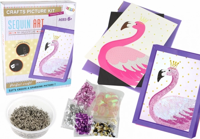 Kreativni DIY set Šljokice pribadače Okvir Flamingo