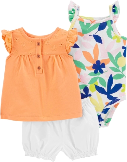 Carter's trodijelni set za djevojčicu Orange Flower (bodi, majica i kratke hlače) 9 m