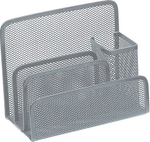 Metal desk organizer for letters and stationery, silver