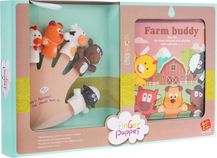 Set 5 gumenih lutkica za prste s knjižicom – farma, vodootporne, 3+