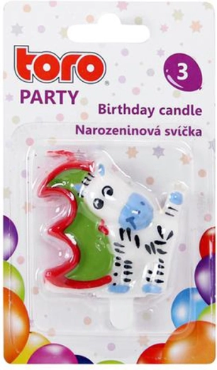 Tortna svjećica broj 3 s konjićem TORO, za zabadanje, 5 cm
