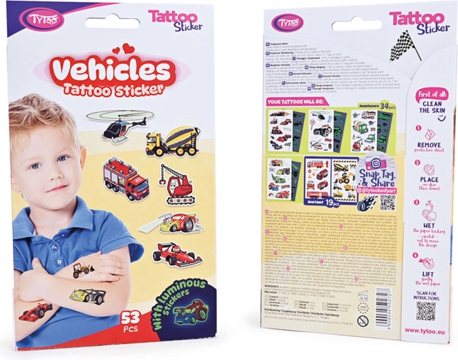 Set of temporary car-themed tattoo stickers