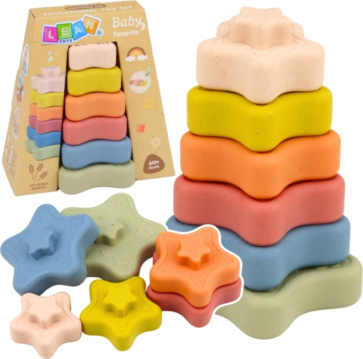 Senzorička slagalica tornjić zvjezdice, mekani silikonski dijelovi, 6 razina