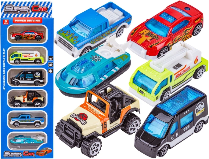 Set metalnih autića 1:64 – turistički mix 6 kom (SWAT, zračni jastučar, jeep)