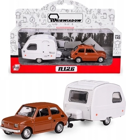 Fiat 126p s karavan prikolicom Niewiadów N-126 smeđi, model 1:43