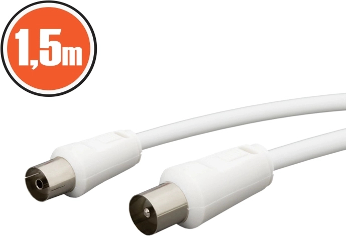 Coaxial Cable Plug–Socket 1.5 m White