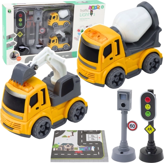 Dječji set semafor s fotoradarom, igraćom podlogom i građevinskim autićima sa svjetlima i zvukovima