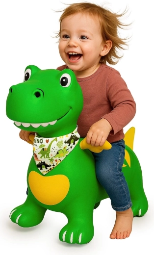 Green HoppyDoo jumping dinosaur with wings and pump