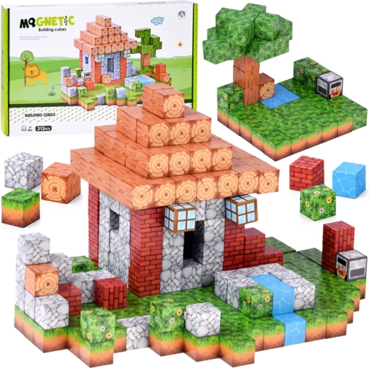 Magnetic building blocks cabin – construction pixels 312 pieces