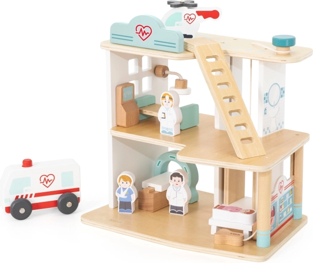 Wooden Hospital with Ambulance and Elevator 15 pcs Viga