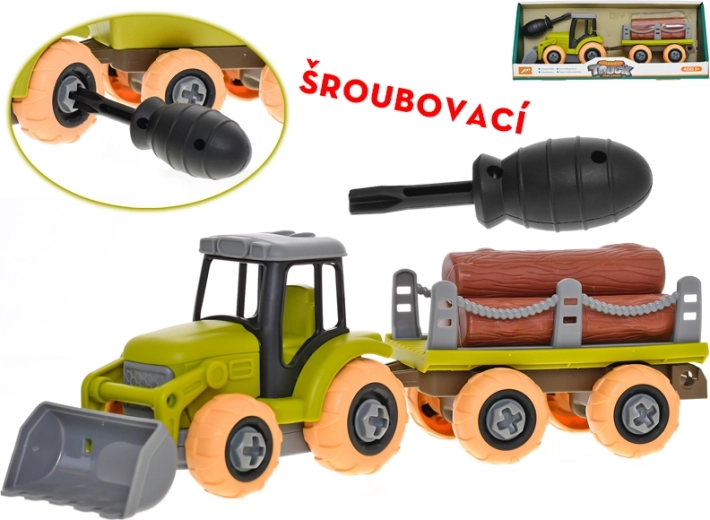 Vijčani traktor s prikolicom i trupcima 28 cm