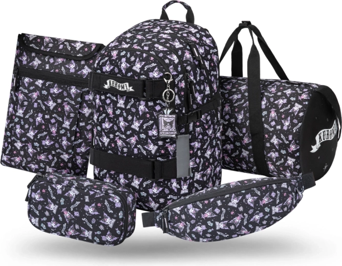 Set 5 Baagl Skate Kuromi crna – ruksak, pernica, sportska torba, torbica oko struka i navlaka za prijenosno računalo