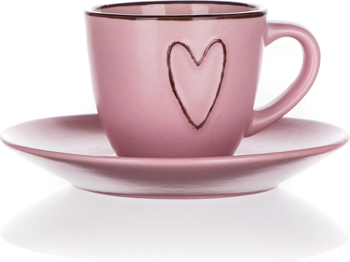 Keramička šalica s tanjurićem 80 ml Heart ružičasta