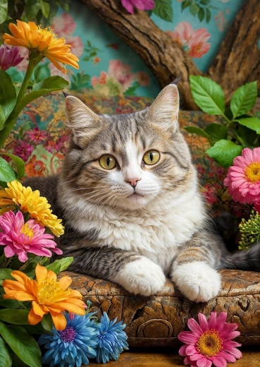 Enjoy puzzle Mačka u cvijeću 1000 dijelova