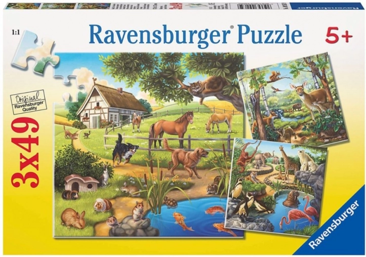 Puzzle RAVENSBURGER životinje u šumi, u ZOO i na farmi 3×49 dijelova