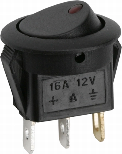 Round rocker switch with red LED illumination