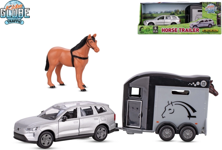 Kids Globe Traffic VOLVO EX90 s prikolicom za konje, metalni model 28 cm