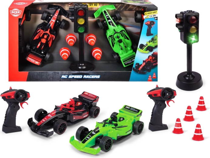 Dickie RC Speed Racers – set of two remote-controlled racing cars with light signal and cones