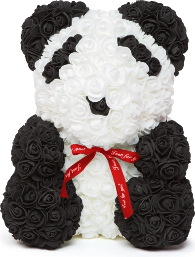 Panda Made of Roses with a Red Bow