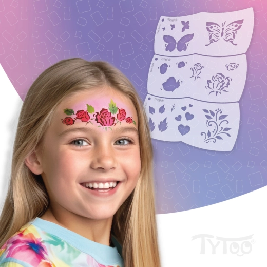 TyToo Mosaic Face Painting Stencils with Butterfly and Rose Designs, 3 pcs