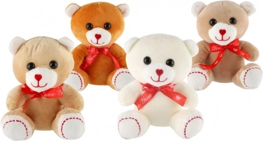 Sjedeći plišani medvjedić s mašnom 16 cm, 4 boje, 0m+