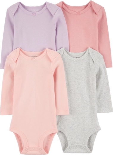 Carter's girls' long-sleeve bodysuits, purple/gray/pink, 4 pcs, size 56