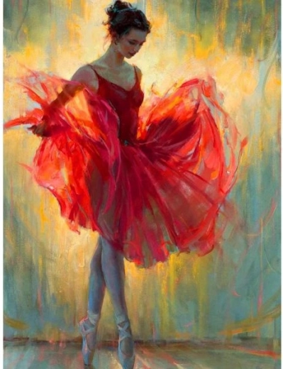 Dijamantno vezenje (diamond painting) balerina u crvenom 30 × 40 cm