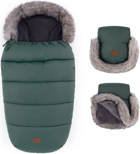 Petite&Mars set zimska vreća za kolica Comfy 4u1 i rukavice za kolica Furry veritable khaki