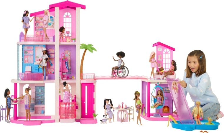 Mattel Barbie Dreamhouse kuća iz snova za lutke s 2 bazena, dizalom i više od 65 dodataka