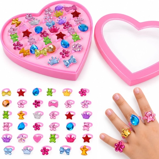 Children's Ring Set in a Heart-Shaped Box, 36 Pieces