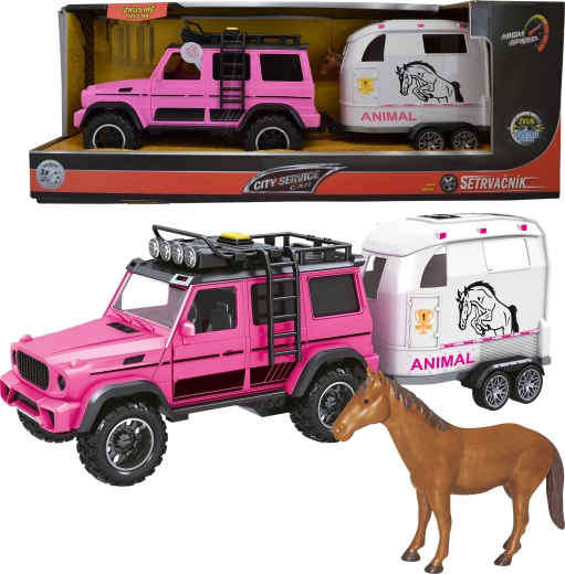 Ružičasti terenac s prikolicom i konjem 1:14 sa svjetlima i zvukovima