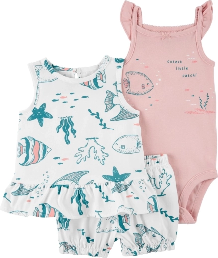 Carter's 3-dijelni set za bebu Pink Ocean – bodi i majica bez rukava, kratke hlače (vel. 56)
