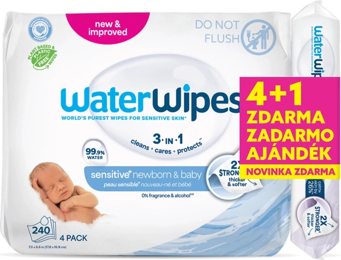 WaterWipes vlažne maramice 4×60 kom + Soothing Clean 60 kom gratis