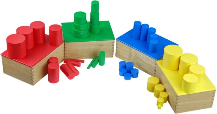 Colored knobless cylinders made of beech wood Moyo Montessori