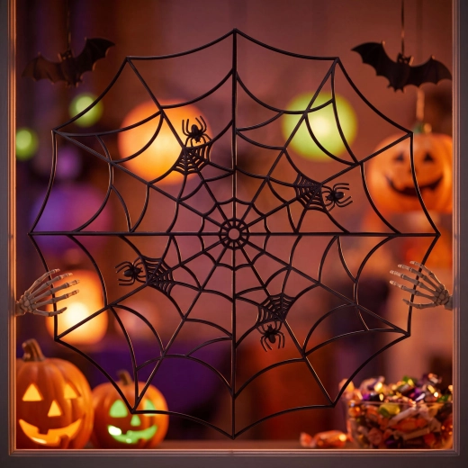 Black Corner Cobweb Decoration 30 × 30 cm – Set of 4 Pieces